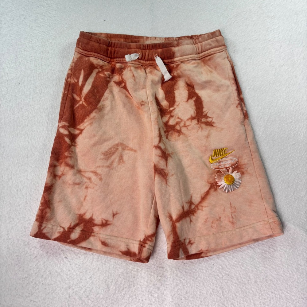 Nike Tie Dye Fleece Sweat Shorts Daisy Graphic Pink Brown Lounge Y2K Size Large